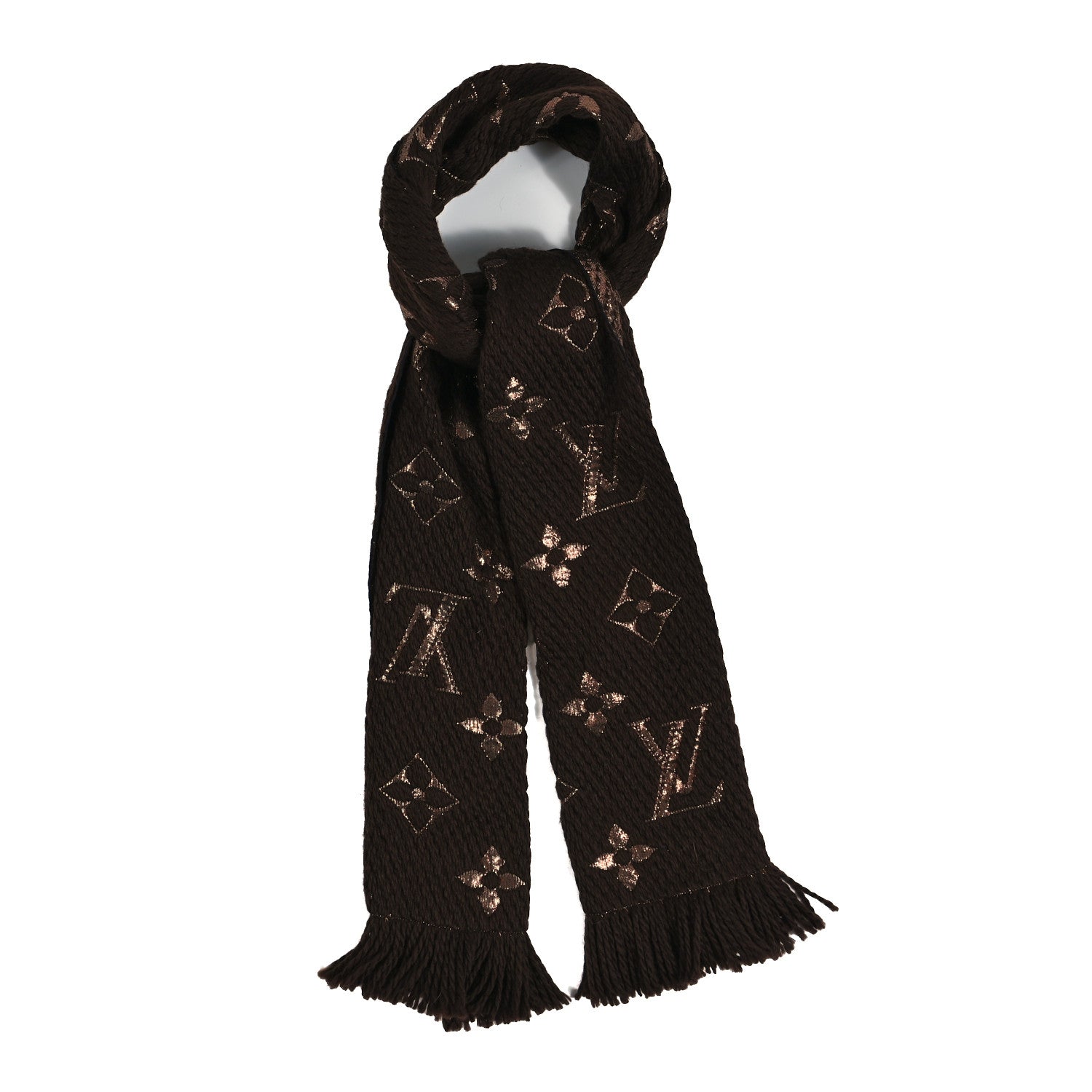 Louis Vuitton Wool Silk Logomania Shine Scarf Marron 1 of 3
