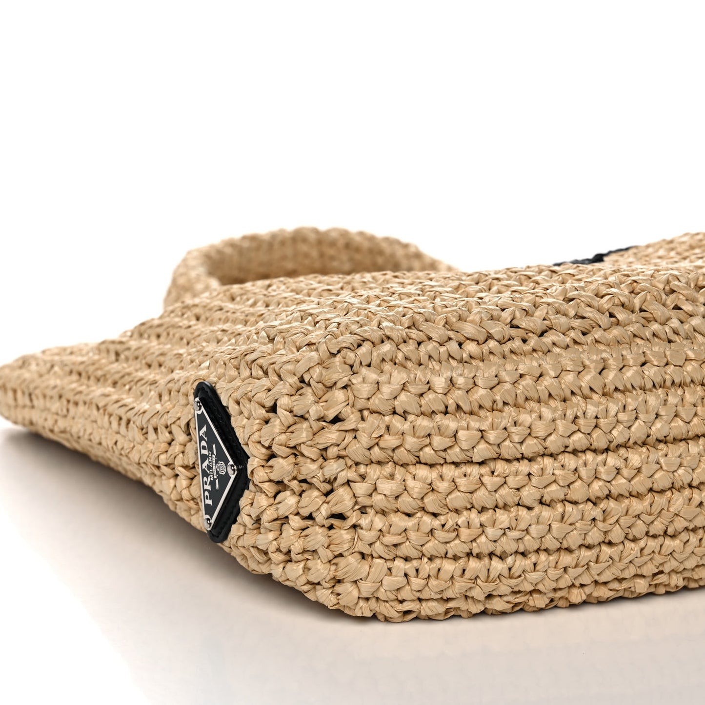 Yarn Raffia Effect Crochet Embroidered Small Logo Tote Naturale