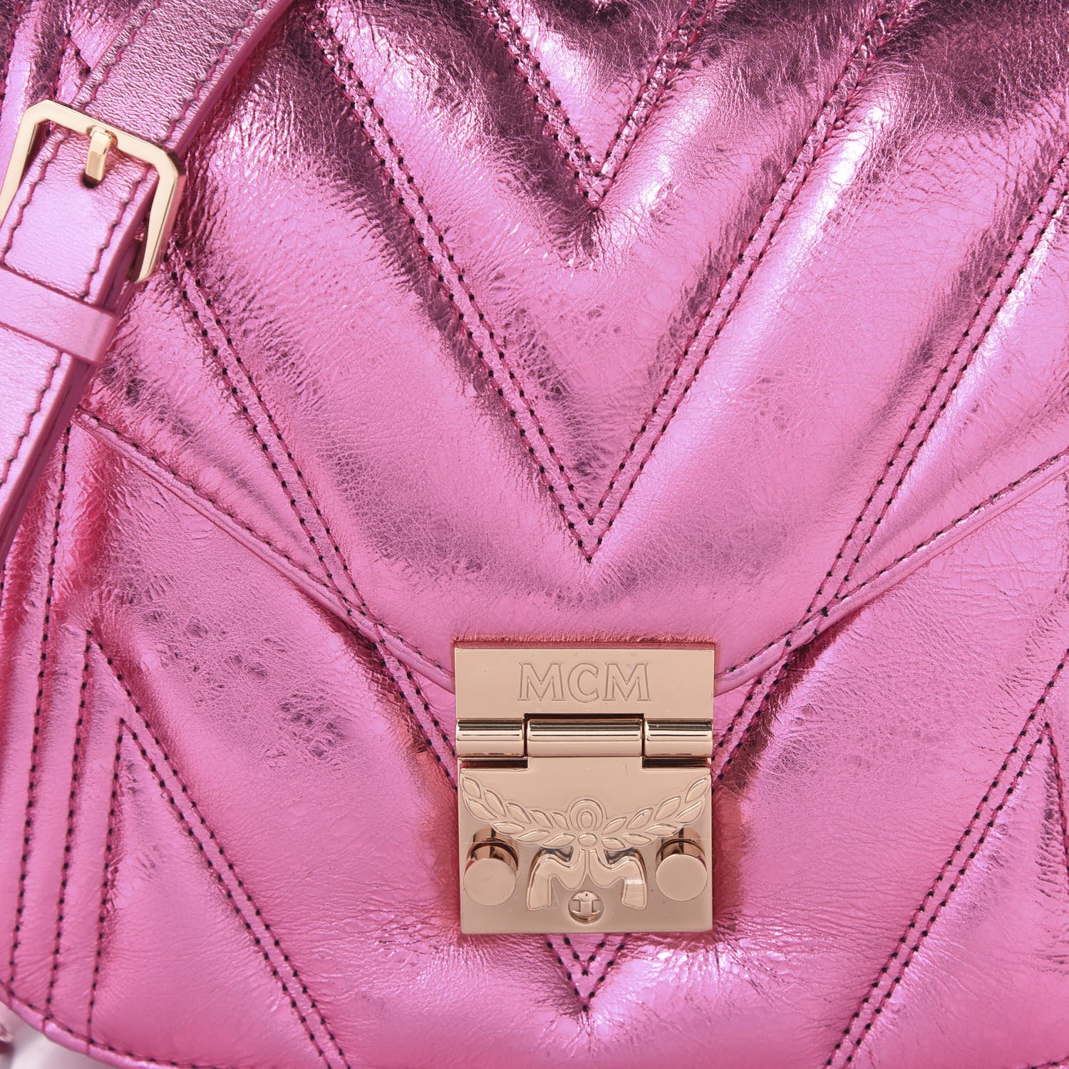 MCM Metallic Calfskin Quilted Patricia Crossbody Bag Viva Lila 9 of 9