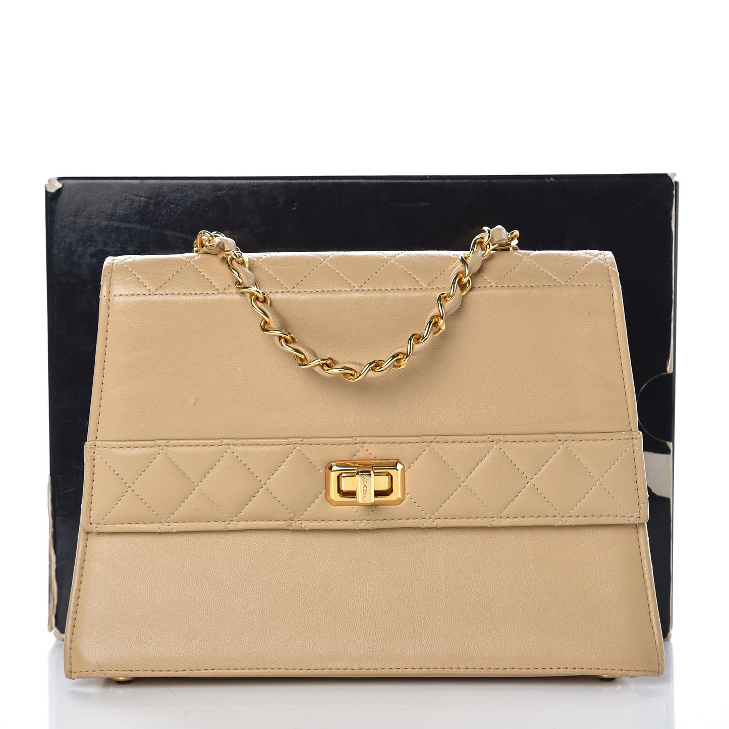 Lambskin Quilted Trapezoid Shoulder Flap Bag Beige