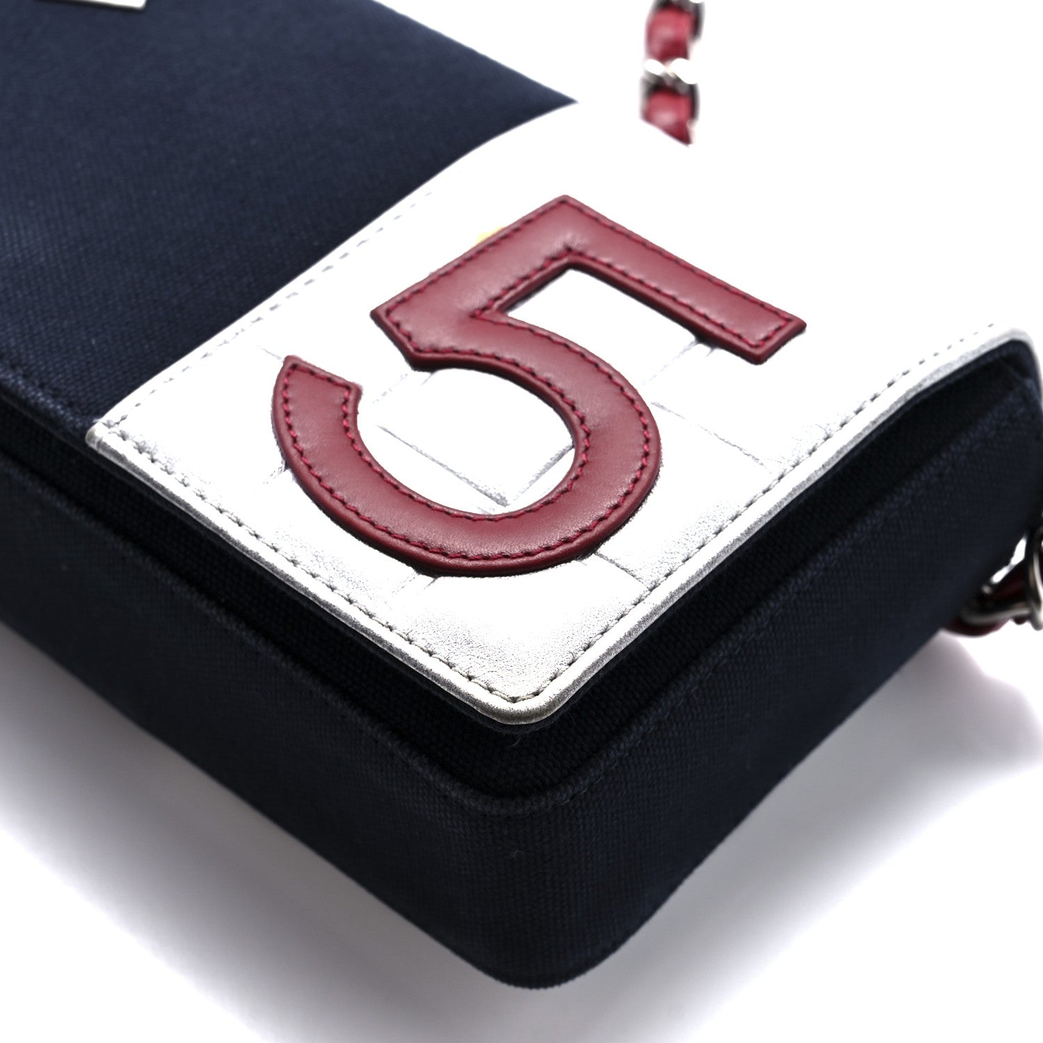 Chanel Canvas Metallic Lambskin Chocolate Bar N°5 Bag Navy Blue