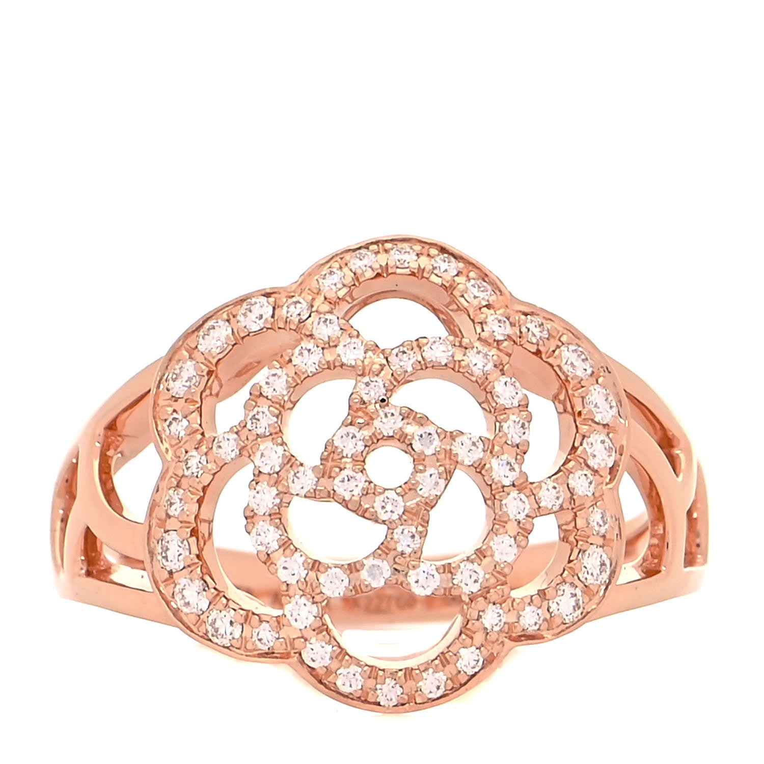 Chanel 18K Rose Gold Diamond Camellia Ring 58 8.5 2 of 10