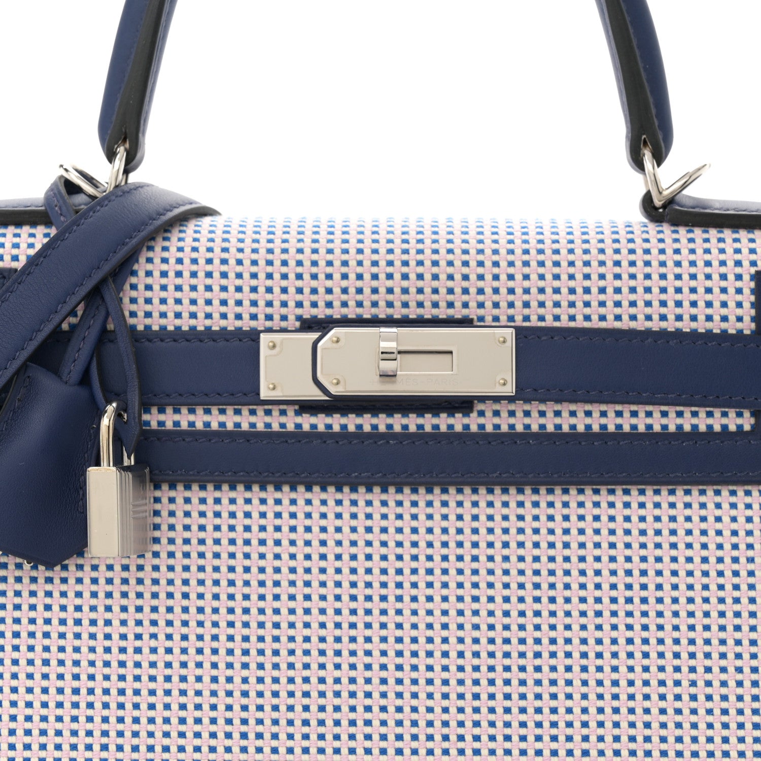 Hermes Toile Quadrille Swift Kelly Sellier 28 Bleu Saphir Mauve Sylvestre 7 of 10