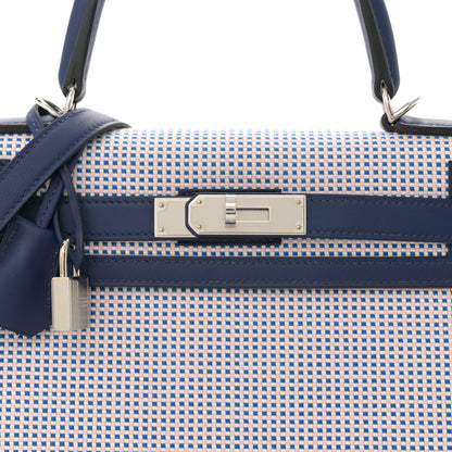 Hermes Toile Quadrille Swift Kelly Sellier 28 Bleu Saphir Mauve Sylvestre 7 of 10