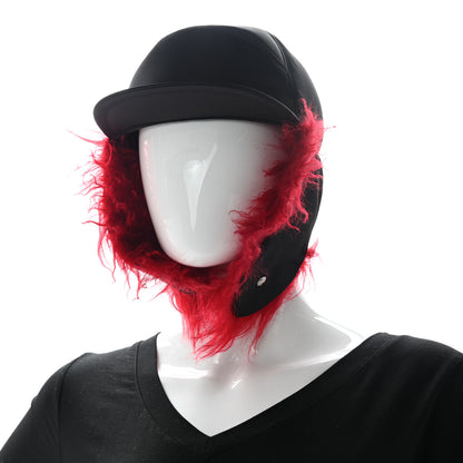 Prada Re-Nylon Curly Faux Fur Mens Ear Flap Baseball Hat M Black Cerise 2 of 9
