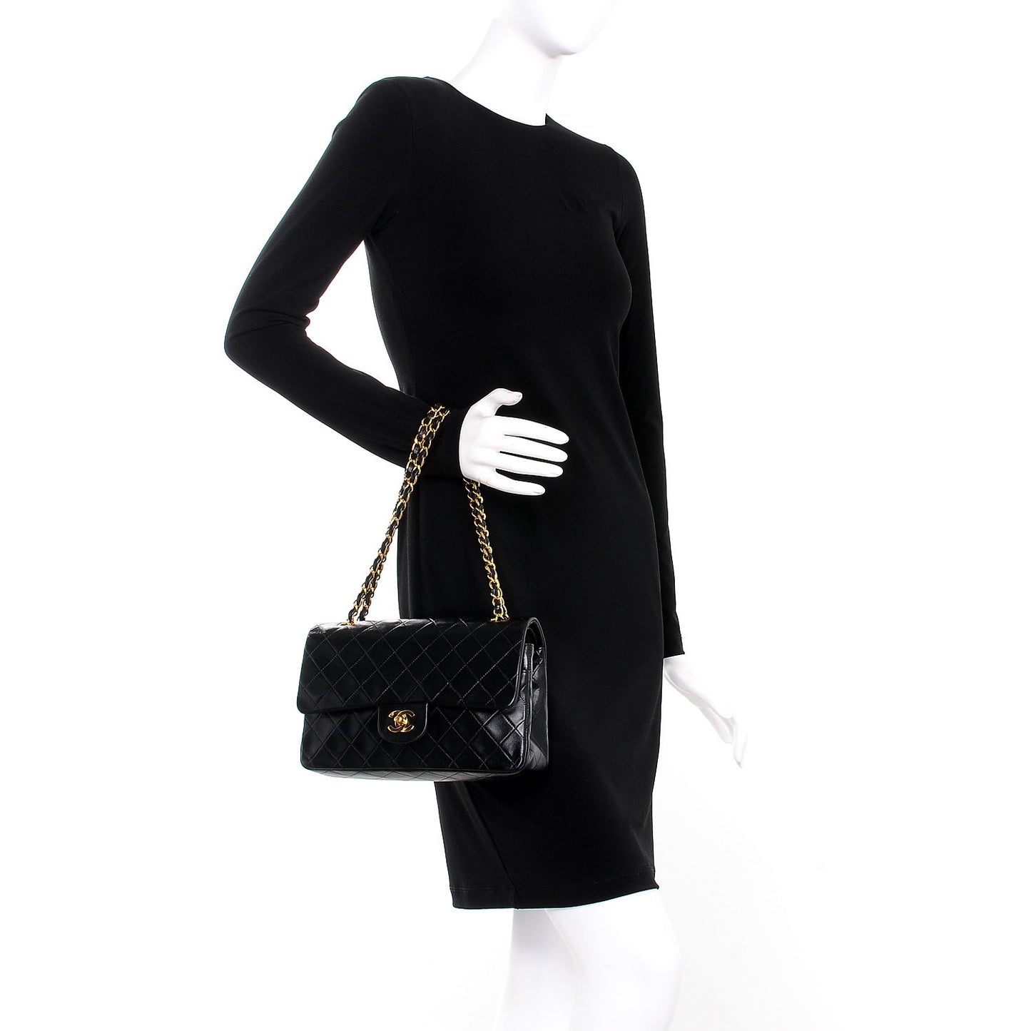 Lambskin Quilted Medium Double Flap Black