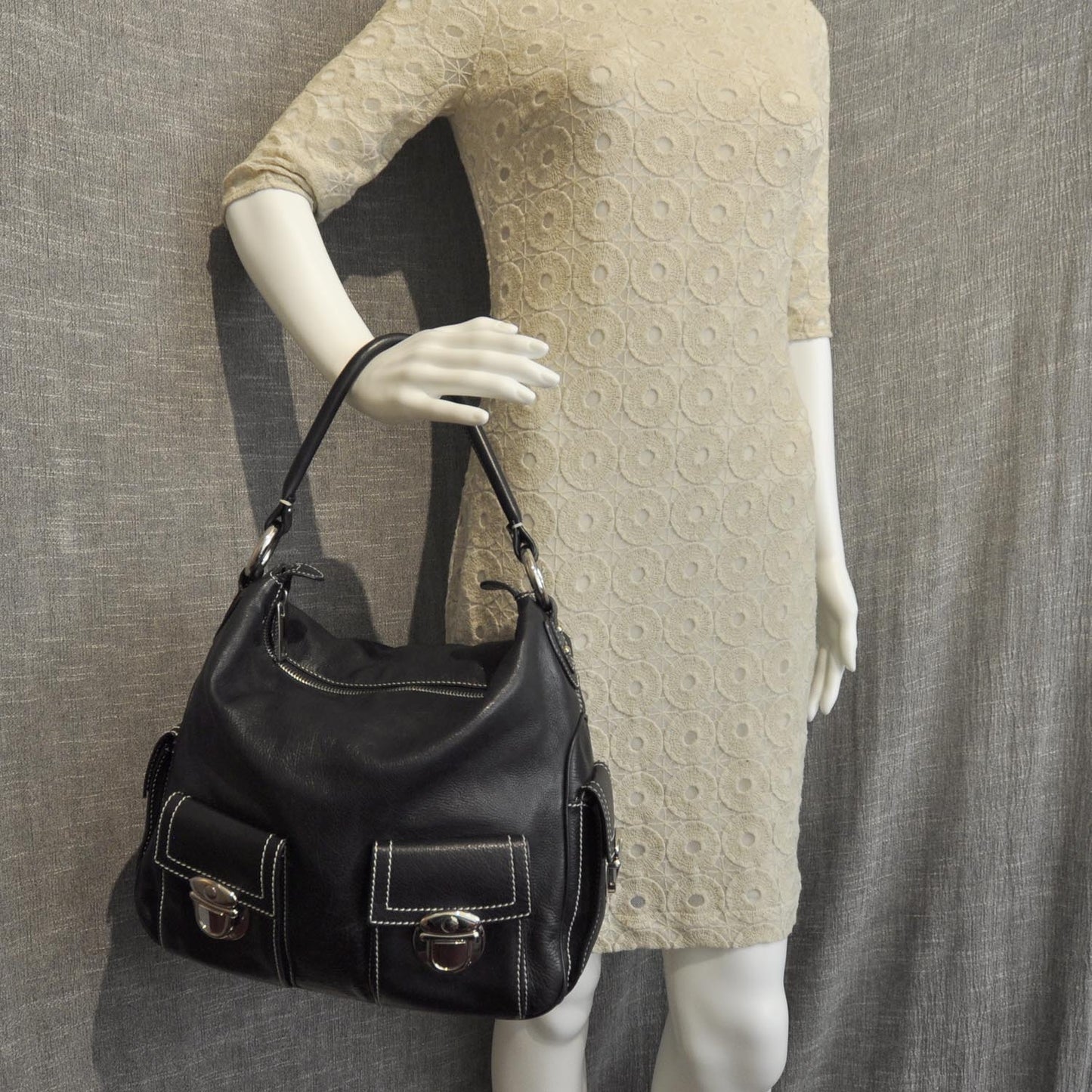 Leather Multipocket Hobo Black