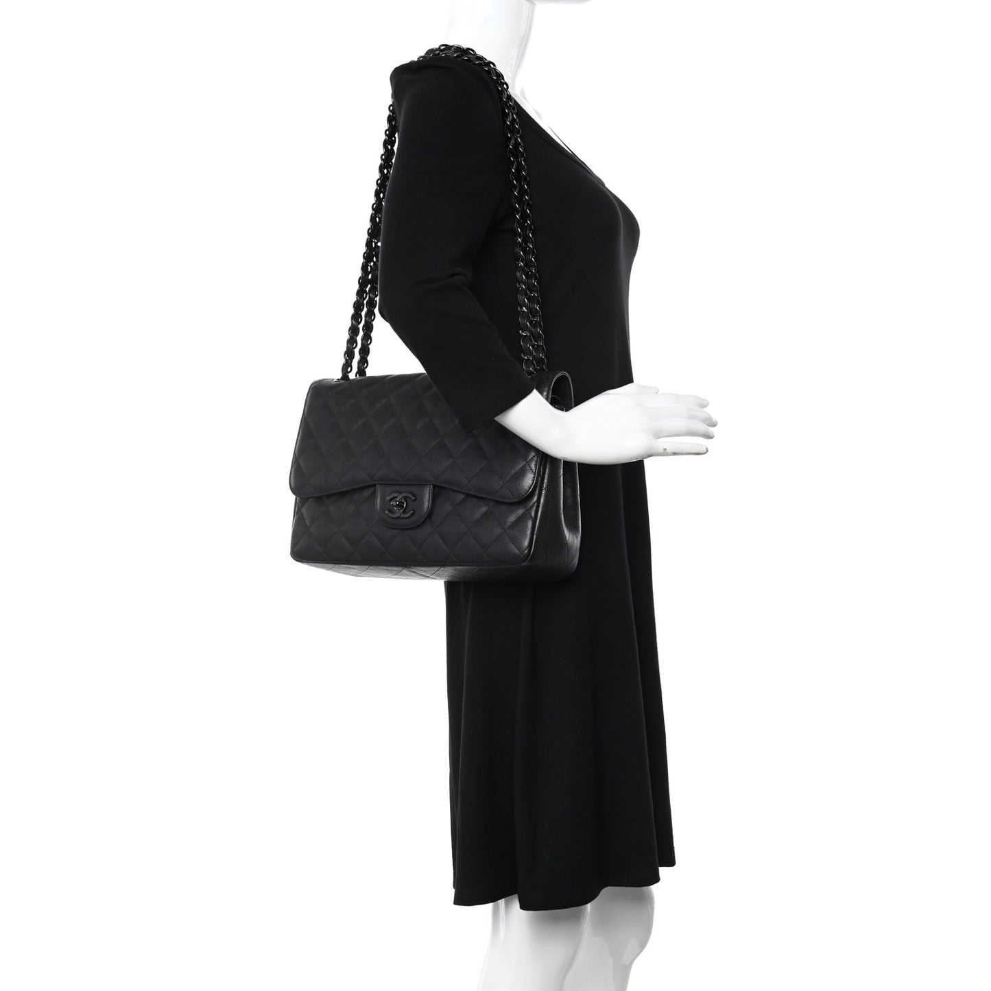 Crumpled Calfskin Quilted Jumbo Double Flap So Black