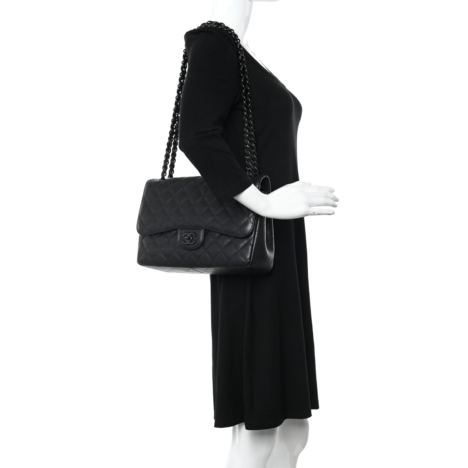 Chanel Crumpled Calfskin Quilted Jumbo Double Flap So Black 2 of 10