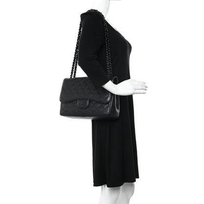 Chanel Crumpled Calfskin Quilted Jumbo Double Flap So Black 2 of 10