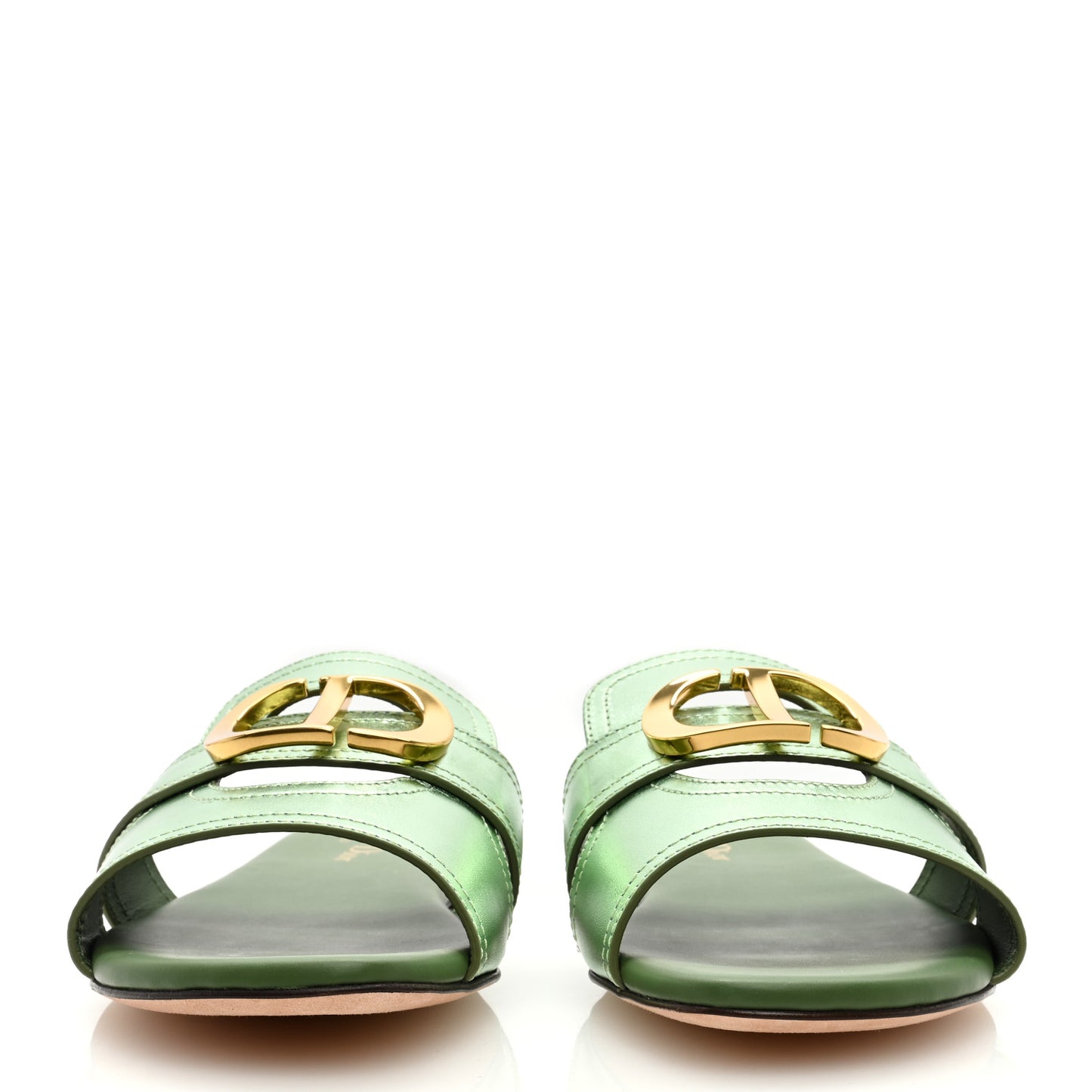 Metallic Calfskin 30 Montaigne Flat Slide Sandals 36.5 Green