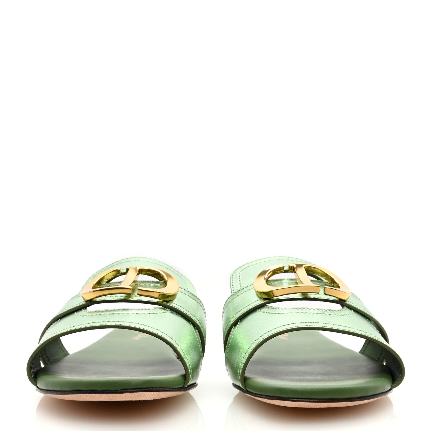 Christian Dior Metallic Calfskin 30 Montaigne Flat Slide Sandals 36.5 Green 3 of 7
