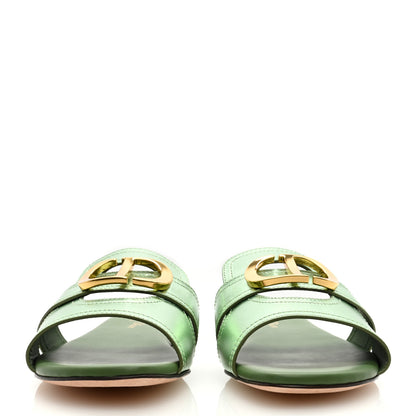 Christian Dior Metallic Calfskin 30 Montaigne Flat Slide Sandals 36.5 Green 3 of 7