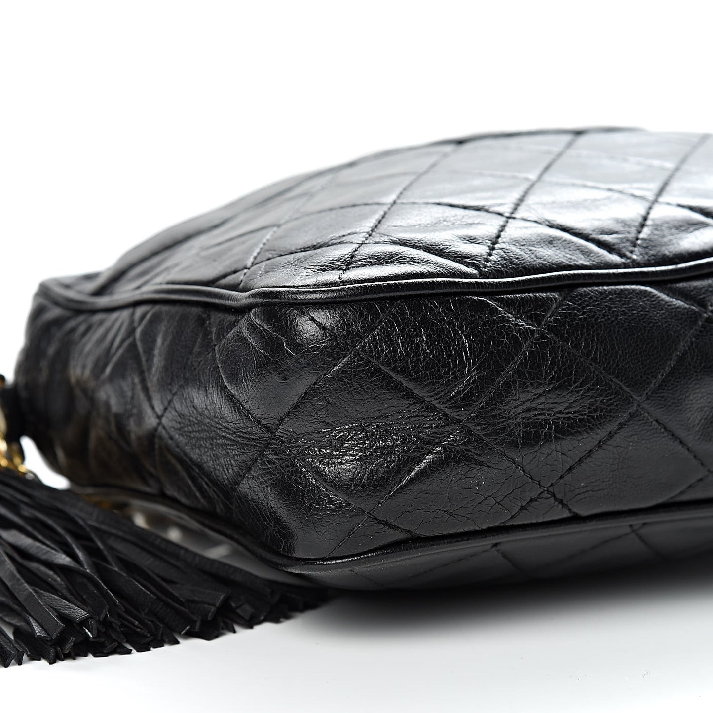 Lambskin Quilted CC Tassel Camera Case Black