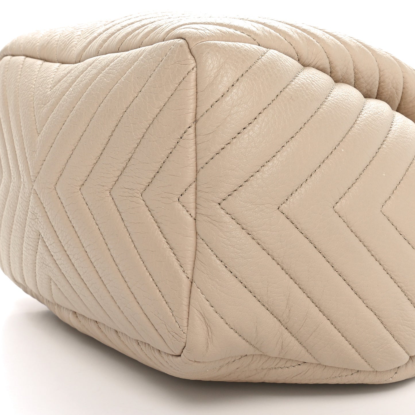 Deerskin Chevron Medium CC Chain Bucket Drawstring Bag Beige