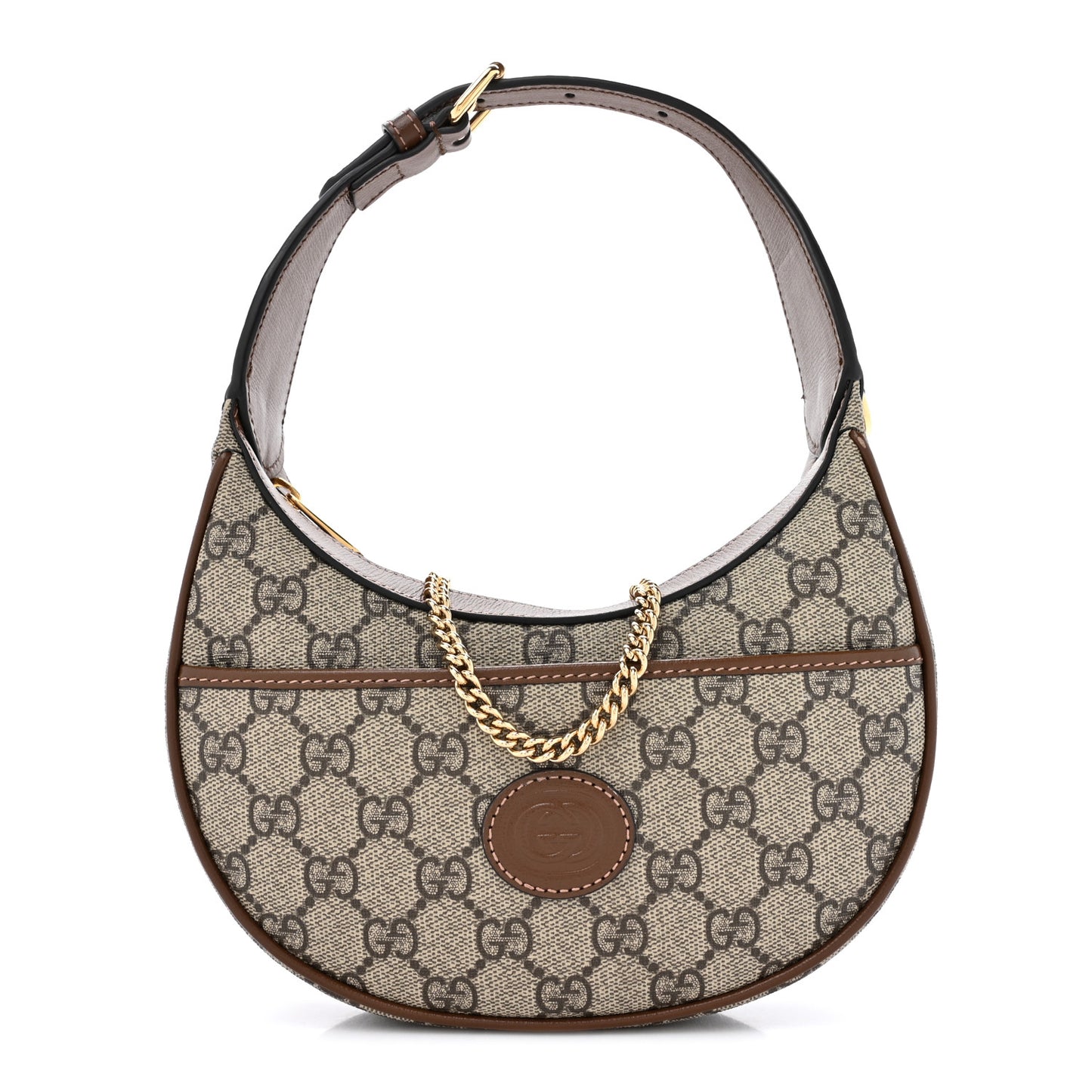 GG Supreme Monogram Azalea Calfskin Mini Retro Interlocking G Half Moon Bag Beige Ebony Brown Sugar
