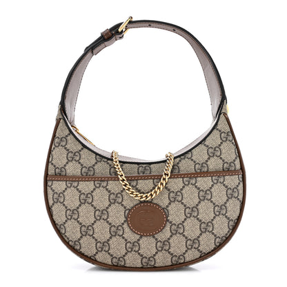 Gucci GG Supreme Monogram Azalea Calfskin Mini Retro Interlocking G Half Moon Bag Beige Ebony Brown Sugar 1 of 10