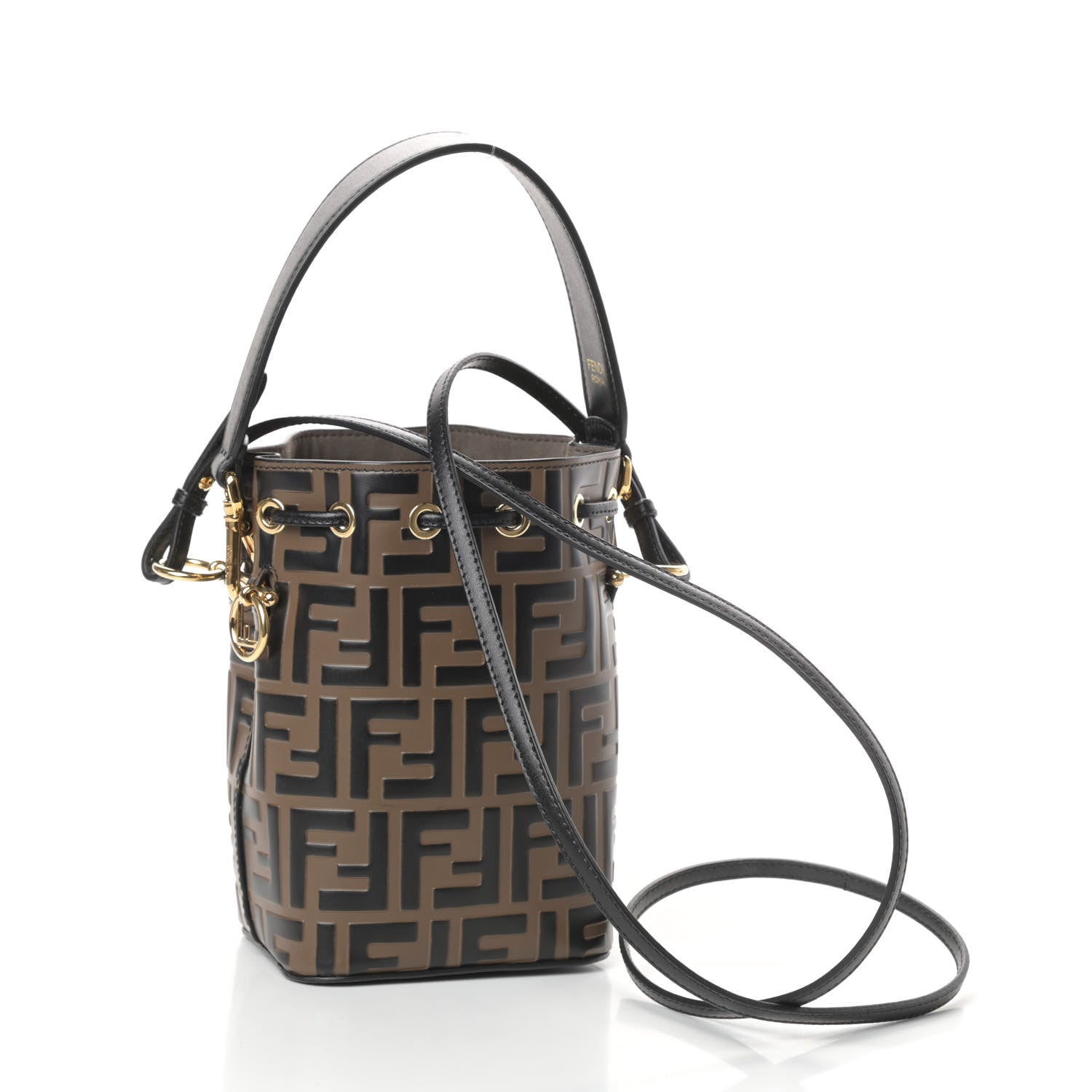 Fendi Vitello Liberty F is Fendi Bi-Color FF 1974 Embossed Mini Mon Tresor Bucket Bag Maya Black 3 of 9