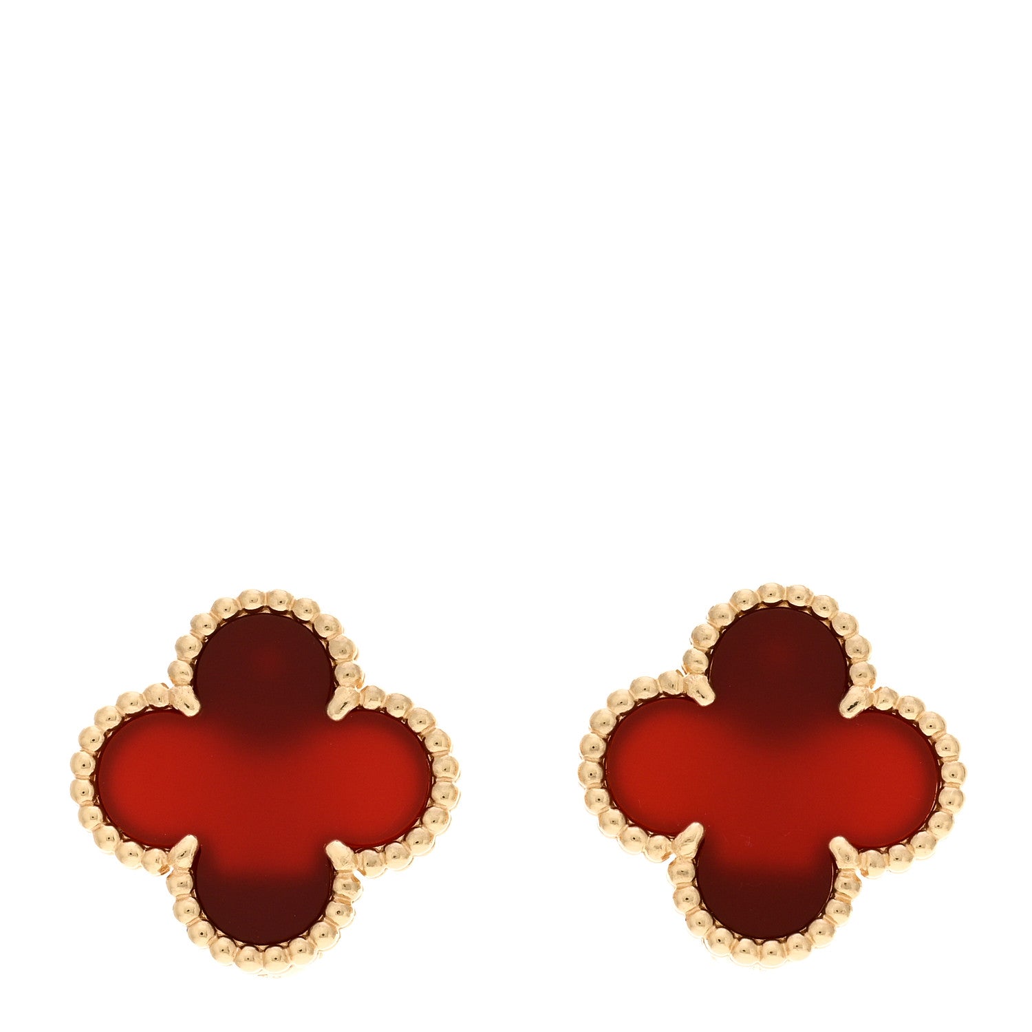 Van Cleef & Arpels 18K Yellow Gold Carnelian Vintage Alhambra Earrings 1 of 5