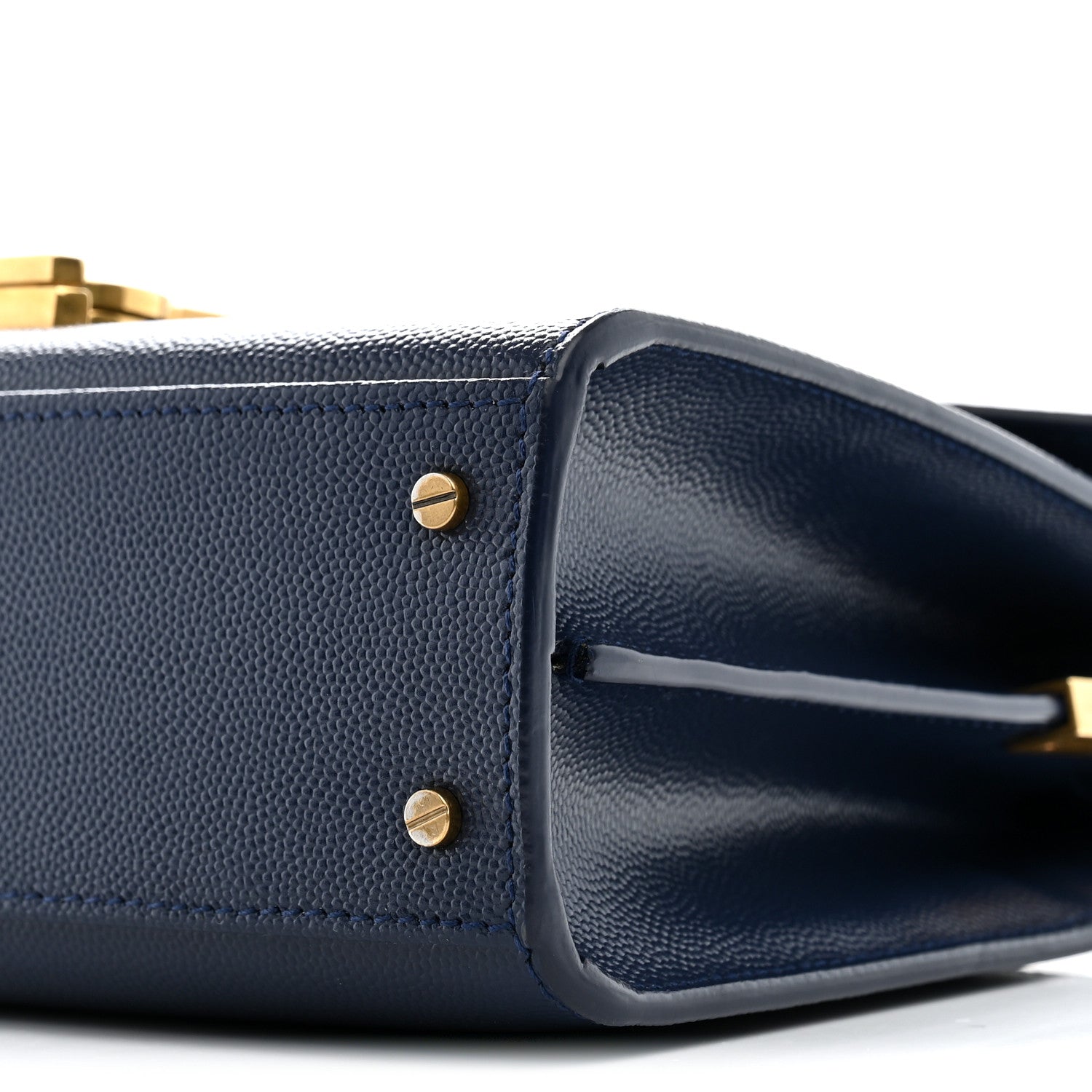 Saint Laurent Grain de Poudre Mini Classic Monogram Cassandra Top Handle Blue Charron 10 of 10