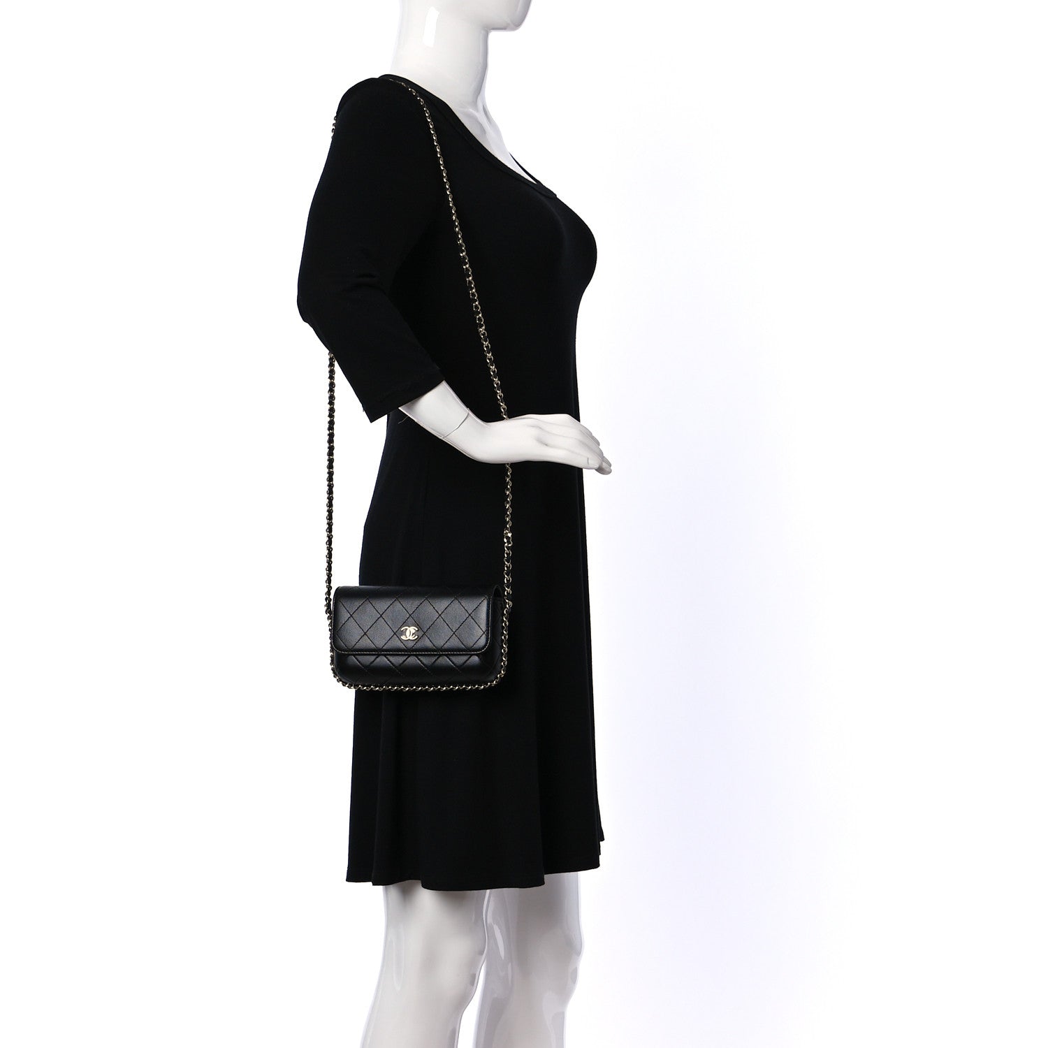 Chanel Lambskin Quilted Chain Around Clutch On Chain Black 2 of 9