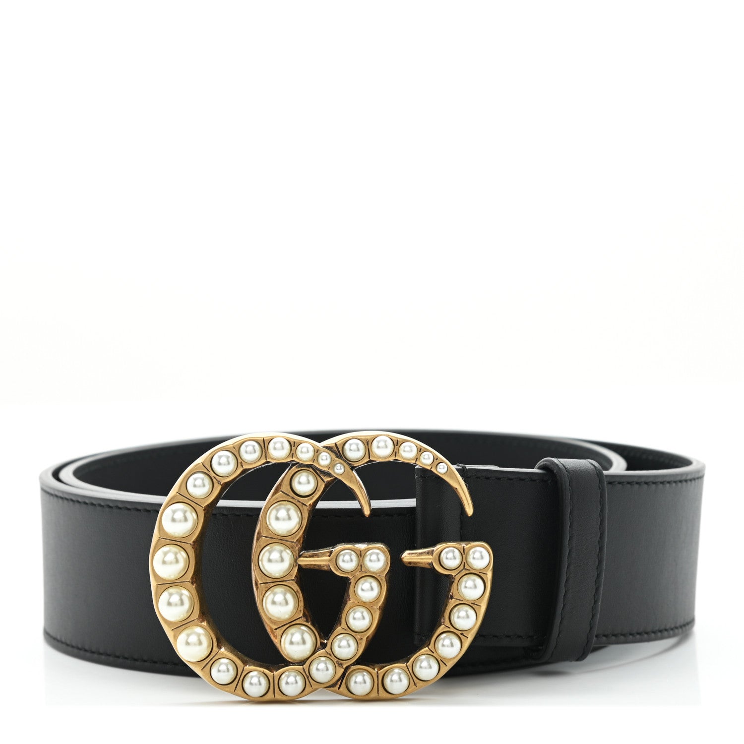 Gucci Moon Calfskin Pearl Double G 40mm Belt 85 34 Black Cream 1 of 5