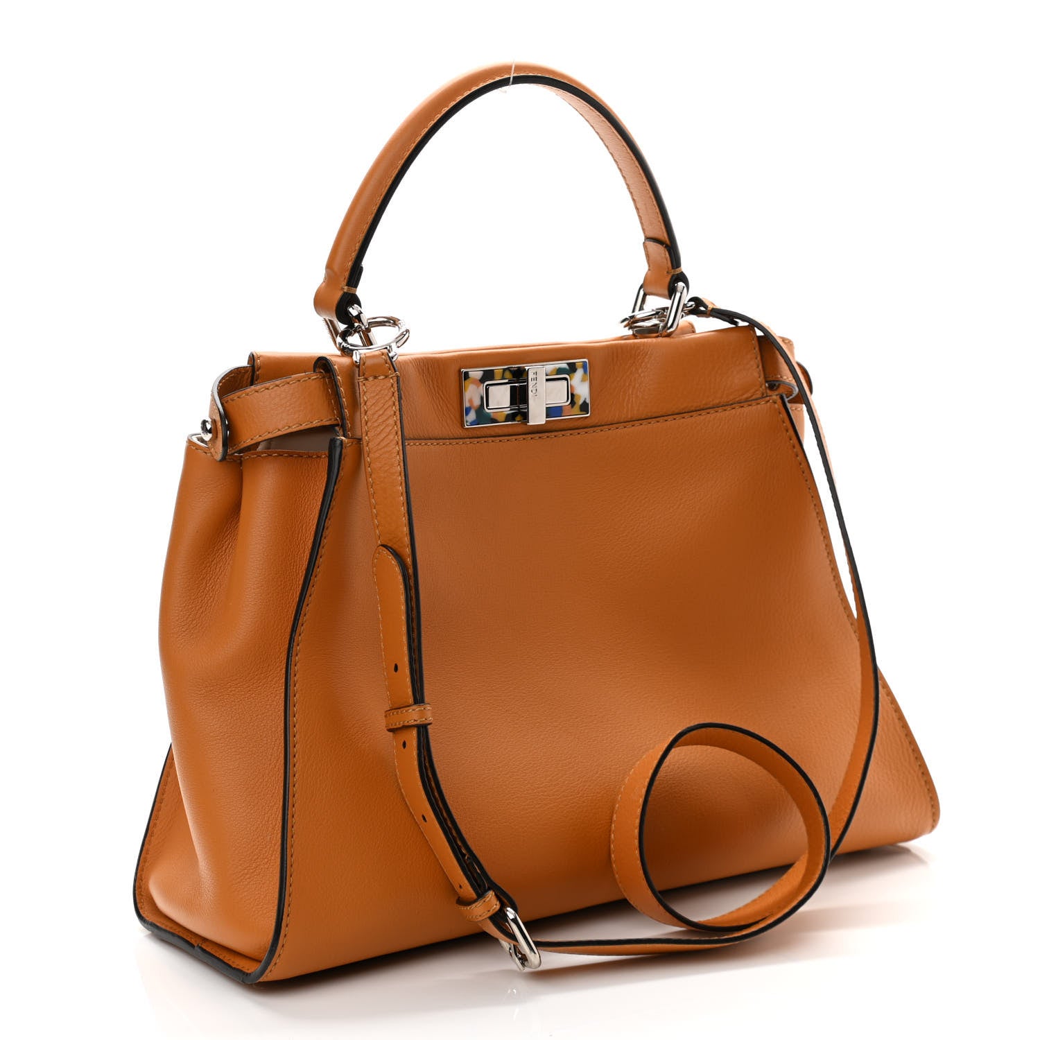 Fendi Vitello Seta Shiny Nappa Plexiglass Granite Medium Peekaboo Iconic Satchel Ginger Latte 3 of 11