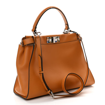 Fendi Vitello Seta Shiny Nappa Plexiglass Granite Medium Peekaboo Iconic Satchel Ginger Latte 3 of 11