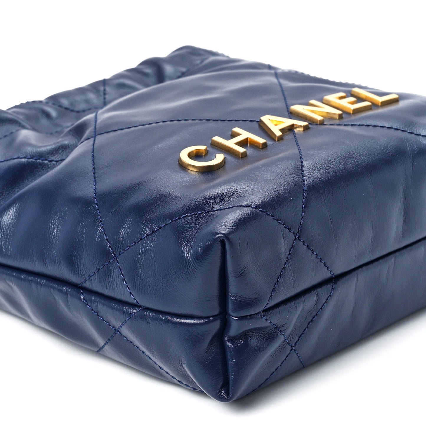 Shiny Calfskin Quilted Mini Chanel 22 Navy Blue