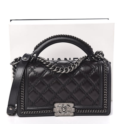 Chanel Goatskin Quilted Medium Boy Top Handle Flap Black 11 of 11