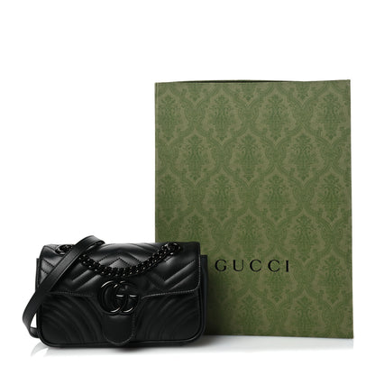 Gucci Calfskin Matelasse Monochrome Mini GG Marmont Shoulder Bag Black 11 of 11