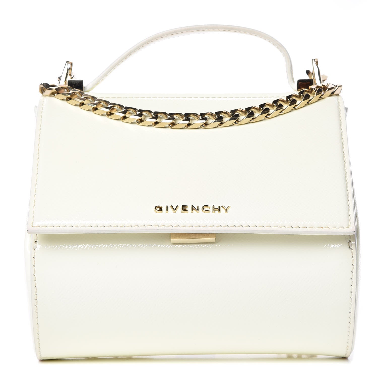 Givenchy Patent Calfskin Mini Pandora Box Chain Crossbody Bag White 1 of 10