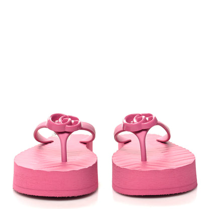 Gucci Rubber Chevron Womens GG Thong Sandals 37 Pink Tropical Flower 2 of 8