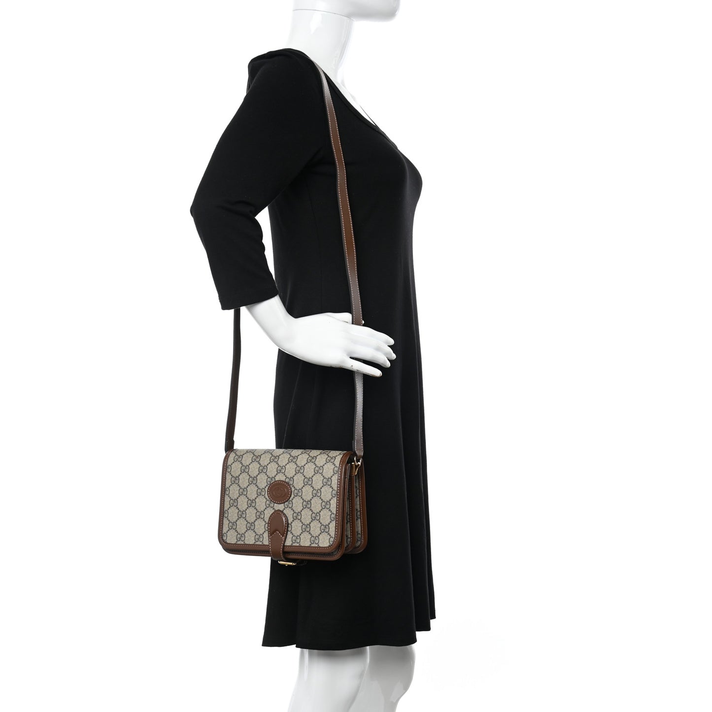 GG Supreme Monogram Azalea Calfskin Mini Retro Interlocking G Flap Shoulder Bag Beige Ebony Brown Sugar