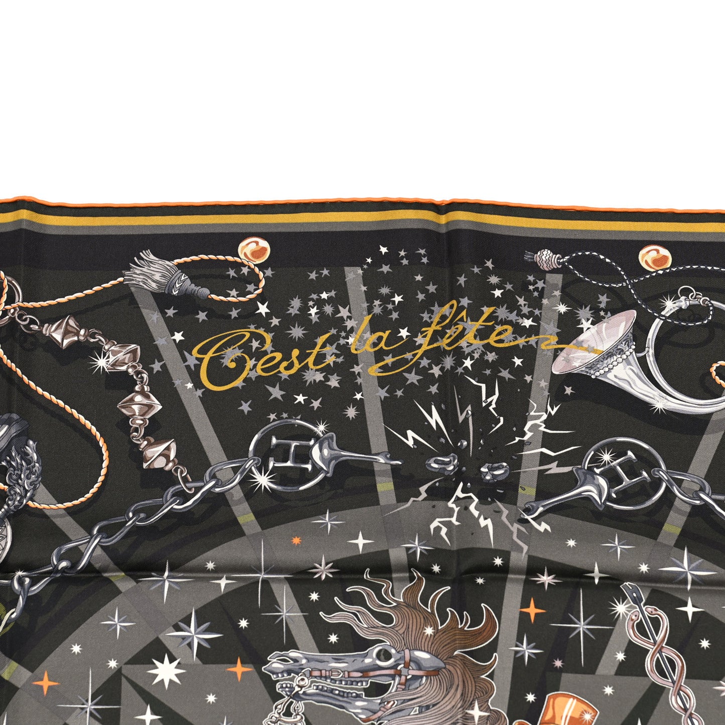 Silk C'est La Fete Double Face Scarf 90 Kaki Anthracite Gris