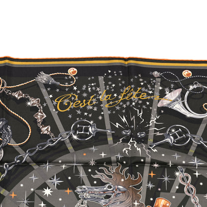 Hermes Silk C'est La Fete Double Face Scarf 90 Kaki Anthracite Gris 4 of 7