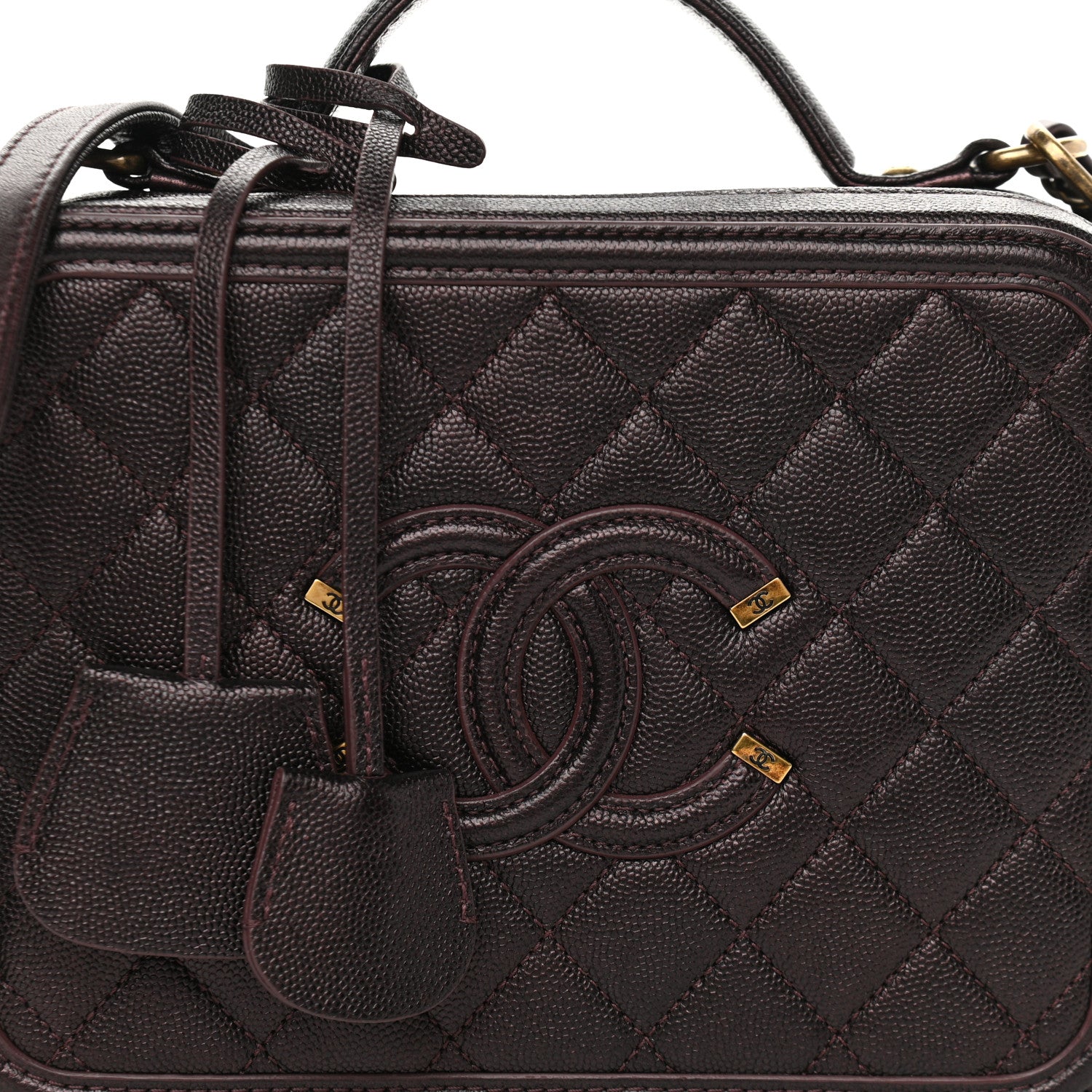 Chanel Iridescent Caviar Quilted Medium CC Filigree Vanity Case Burgundy 8 of 14