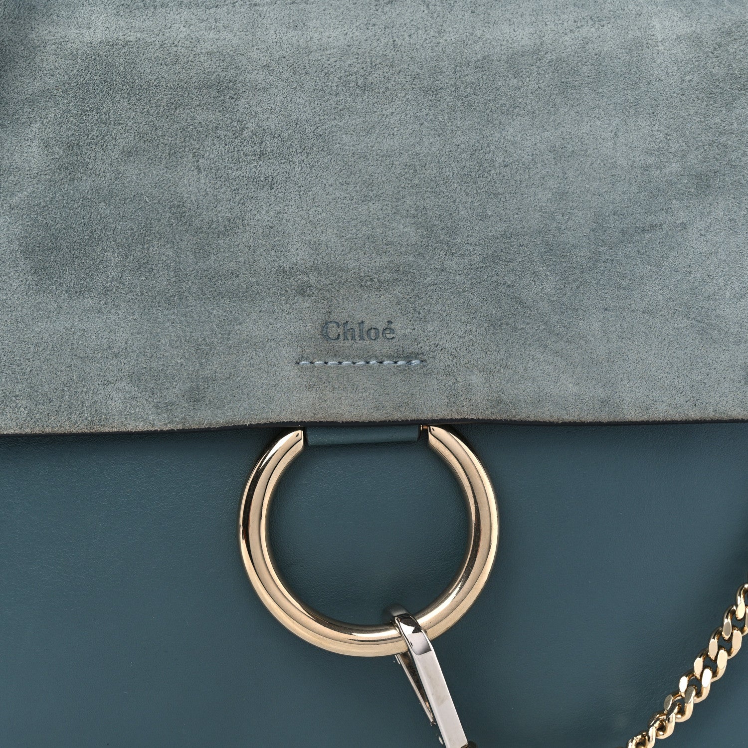 Chloe Suede Calfskin Medium Faye Shoulder Bag Cloudy Blue 7 of 9