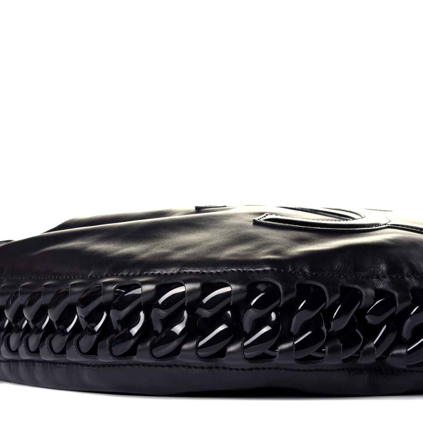 Calfskin Modern Chain Rhodoid Hobo Black