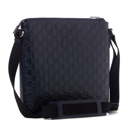 Gucci Guccissima Signature Medium Flat Messenger Bag Blue 2 of 9