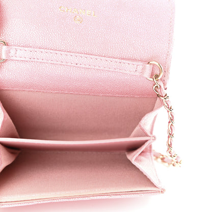 Chanel Iridescent Caviar Quilted Flap Card Holder On Chain Pink 5 of 9