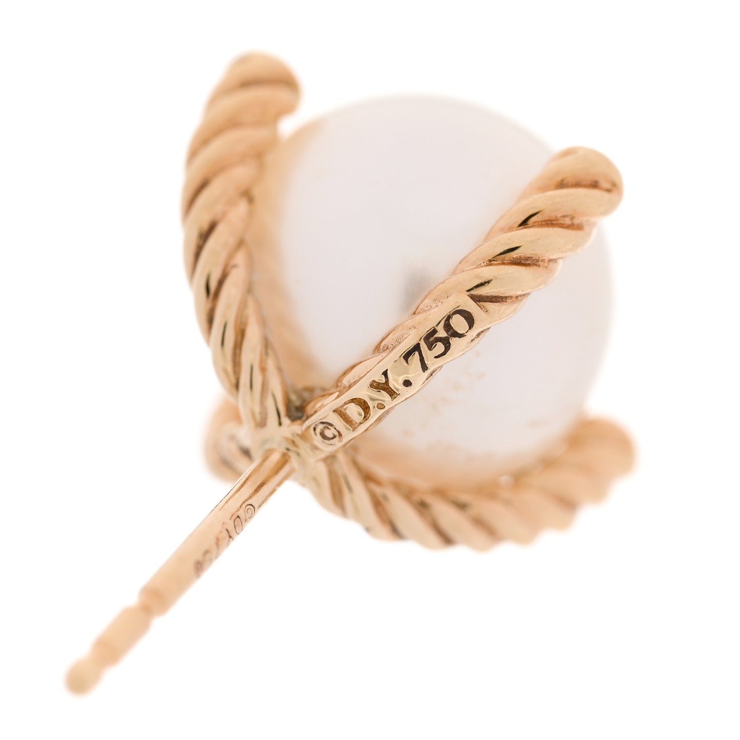 18K Yellow Gold Diamond Pearl Cable Stud Earrings