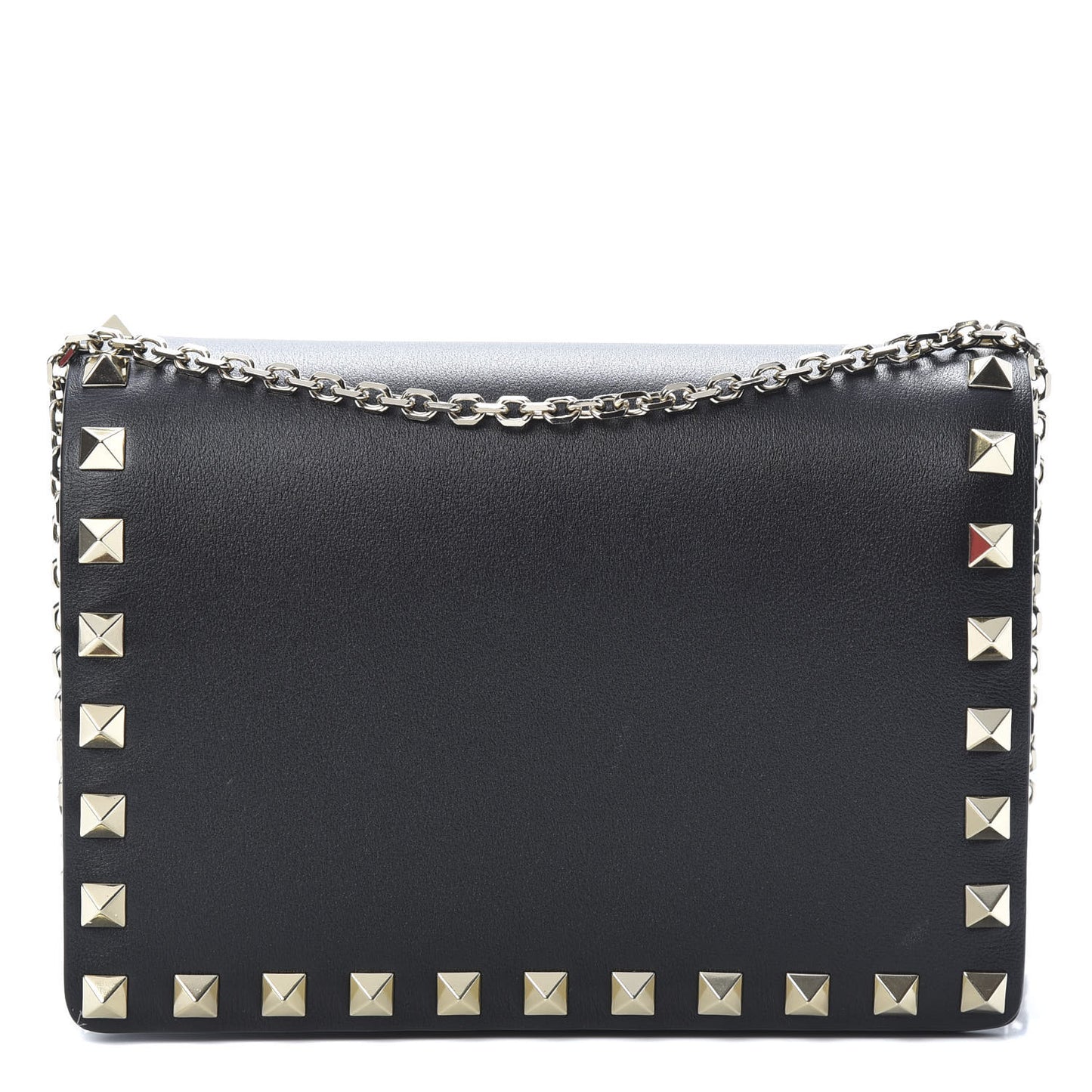 Calfskin Rockstud Wallet on Chain Black
