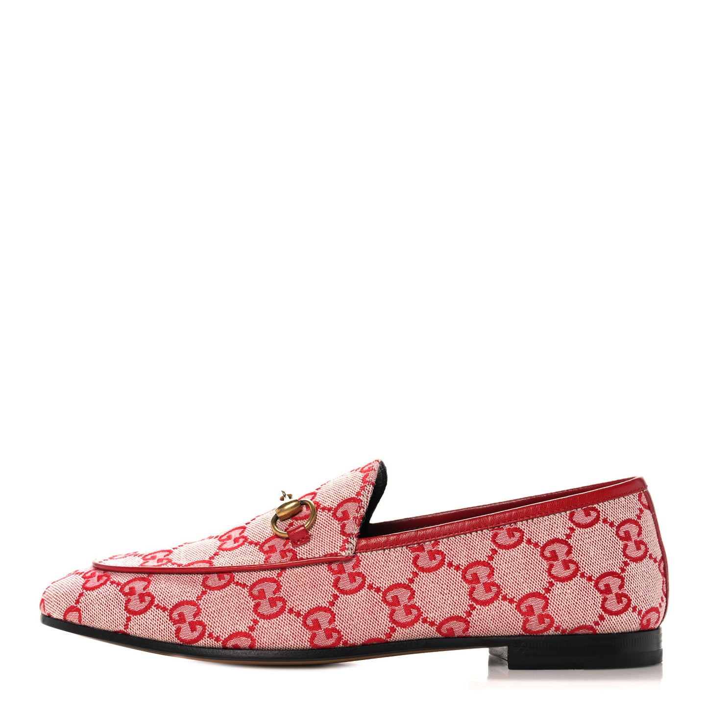 Canvas GG Monogram Horsebit Womens Jordaan Loafers 38 Gardenia Hibiscus Red