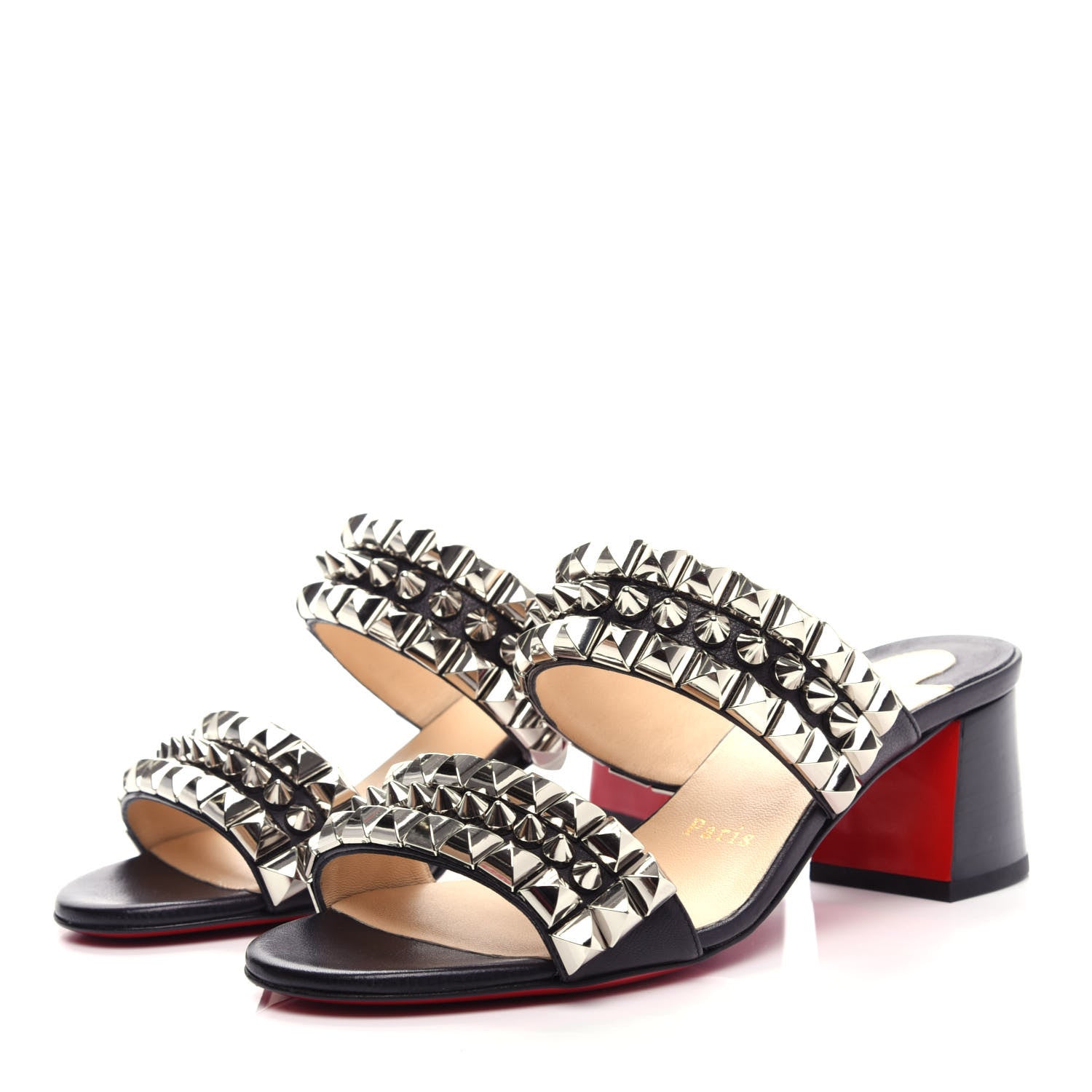 Christian Louboutin Calfskin Studded Tina Goes Mad 55 Slide Sandals 36 Black 3 of 10