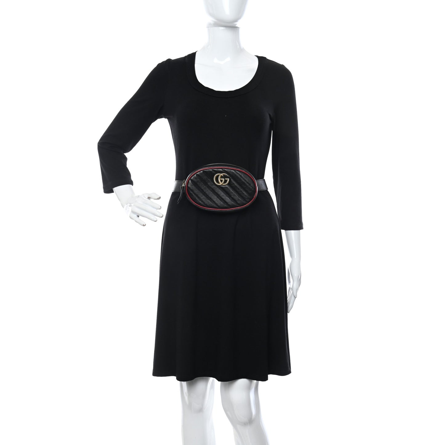 Azalea Calfskin Matelasse Diagonal Torchon GG Marmont Belt Bag 95 38 Black Romantic Cerise