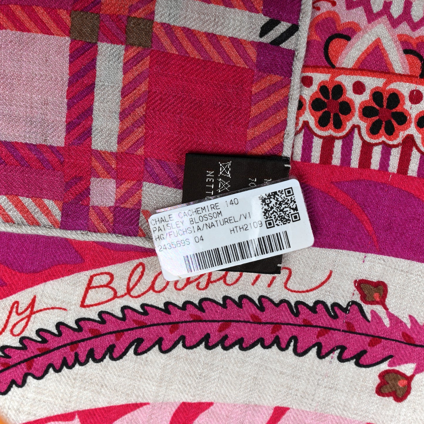 Cashmere Silk Paisley Blossom Shawl 140 Fuchsia Naturel Vieux Rose