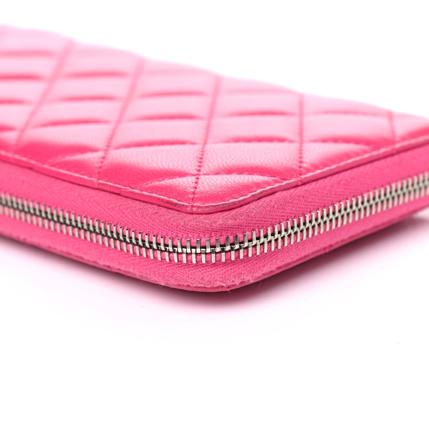 Lambskin Quilted Large Gusset Zip Around Wallet Fuchsia