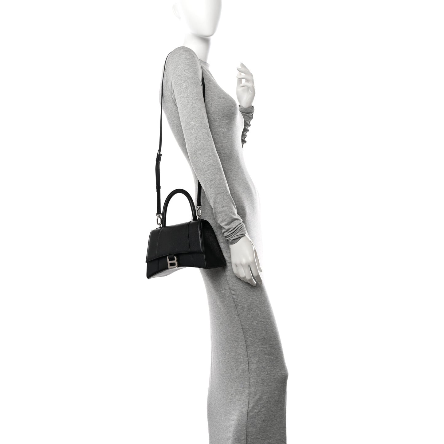 Grained Calfskin Small Hourglass Top Handle Bag Black