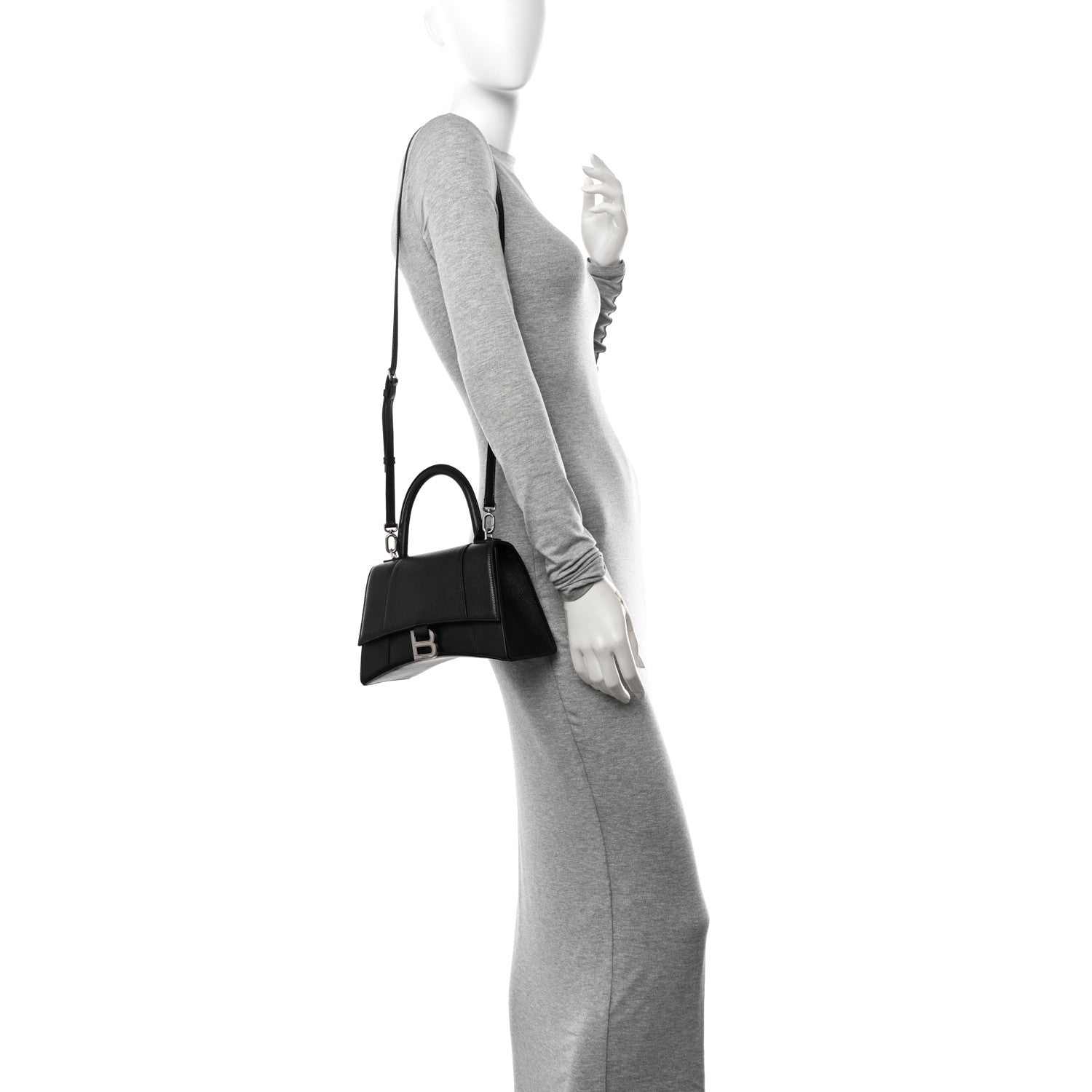 Balenciaga Grained Calfskin Small Hourglass Top Handle Bag Black 2 of 10